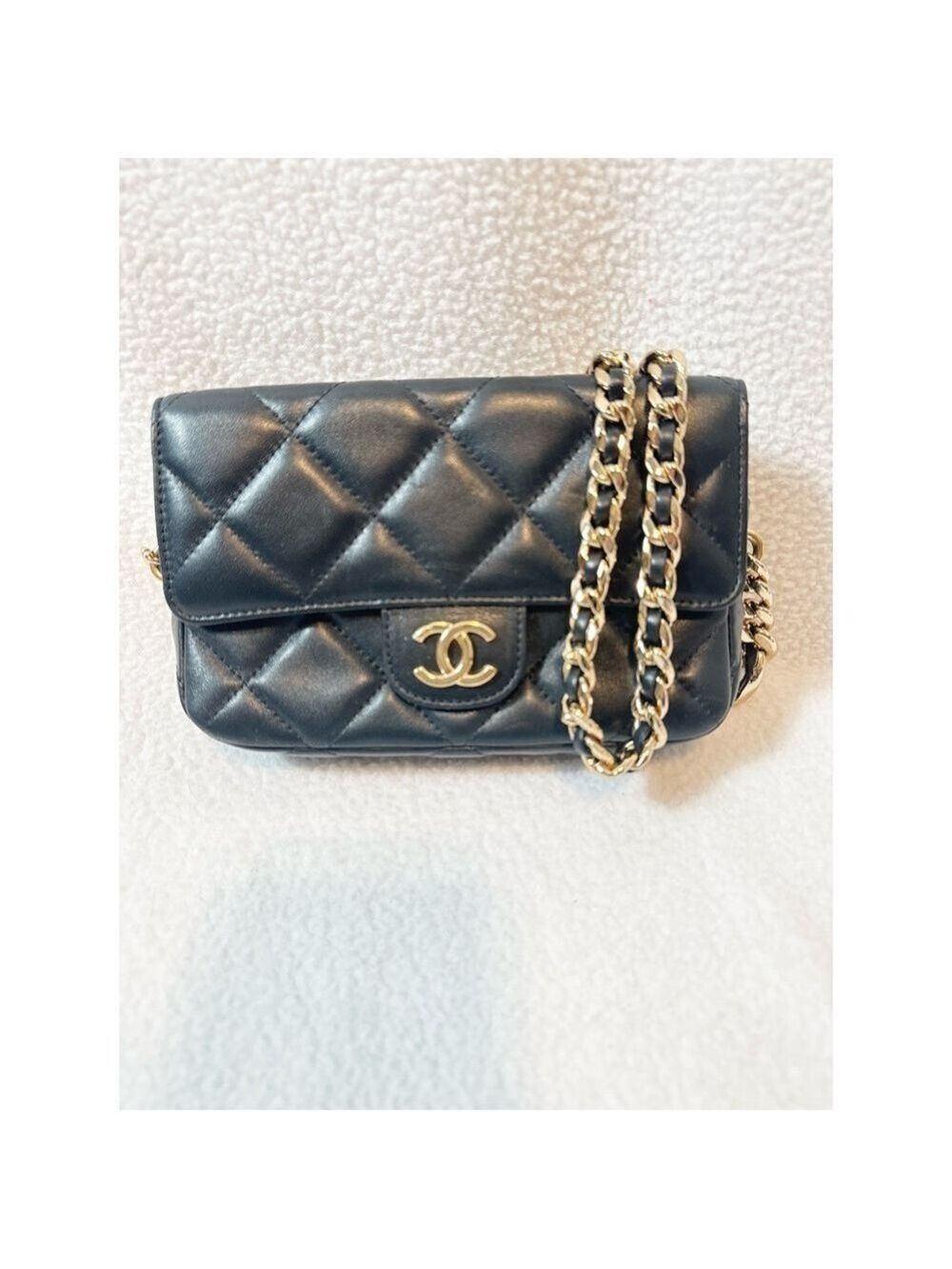 Chanel Mini Quilted Lambskin Chain Crossbody Bag Black Gold Hardware COA